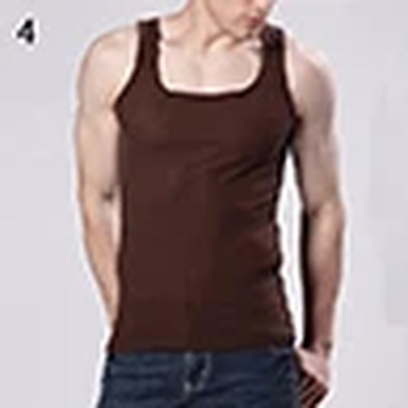 Men'S Casual Tank Sleeveless Square Neck Exercise Muscle Slim Vest Top Bodybuilding Fitness Muscle Singlet T-Shirts Camisetas