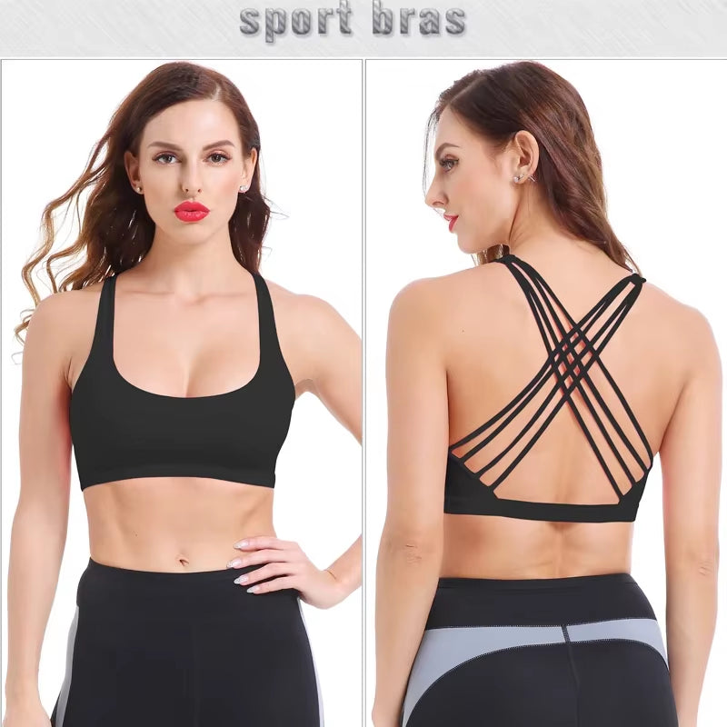 SEXYWG Cross Back Open Halter Sports Bras Sexy Vest Top Fitness Women Running Sport Bh Yoga Shirt Bra Gym Compression Brassiere