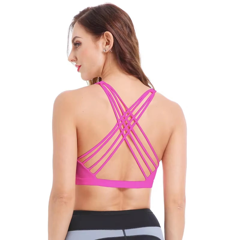SEXYWG Cross Back Open Halter Sports Bras Sexy Vest Top Fitness Women Running Sport Bh Yoga Shirt Bra Gym Compression Brassiere