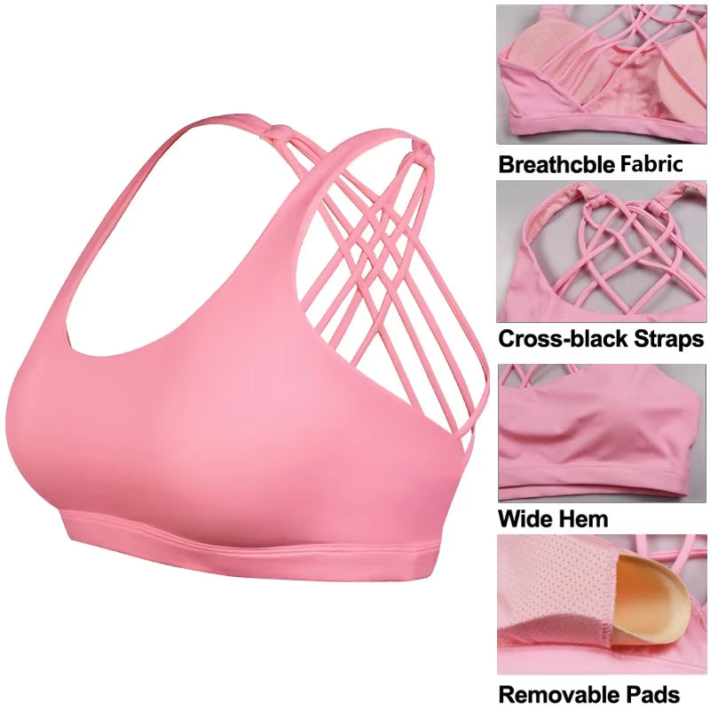 SEXYWG Cross Back Open Halter Sports Bras Sexy Vest Top Fitness Women Running Sport Bh Yoga Shirt Bra Gym Compression Brassiere