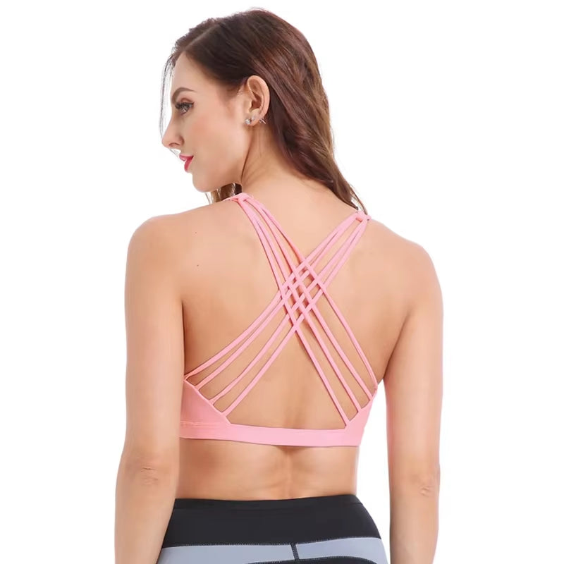 SEXYWG Cross Back Open Halter Sports Bras Sexy Vest Top Fitness Women Running Sport Bh Yoga Shirt Bra Gym Compression Brassiere