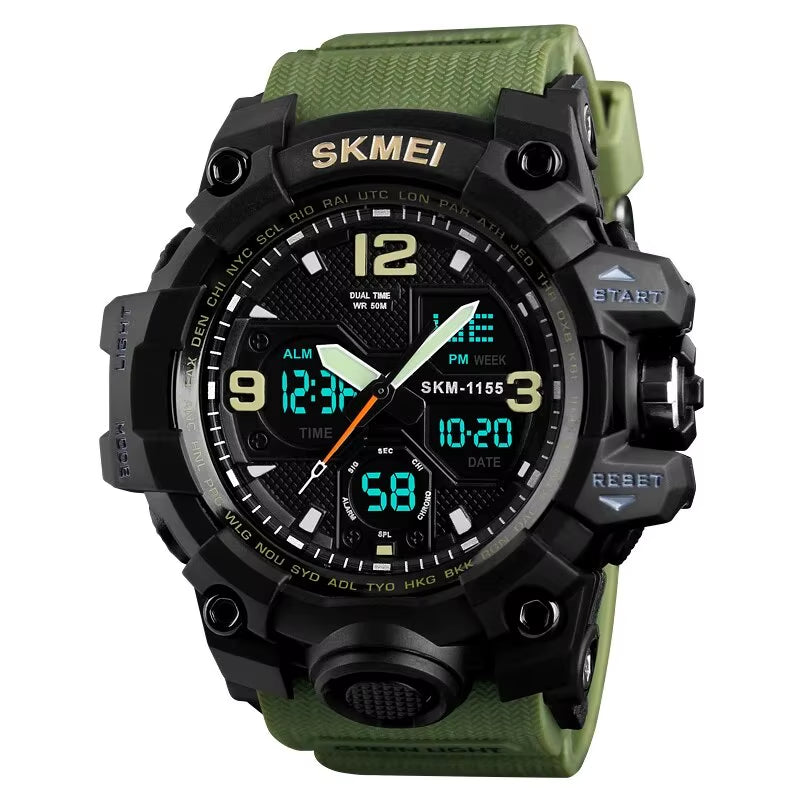 Fashion Back Light Shockproof Sports Watches Mens 5Bar Waterproof 2 Time Chrono Digital Wristwatches Male Reloj Hombre