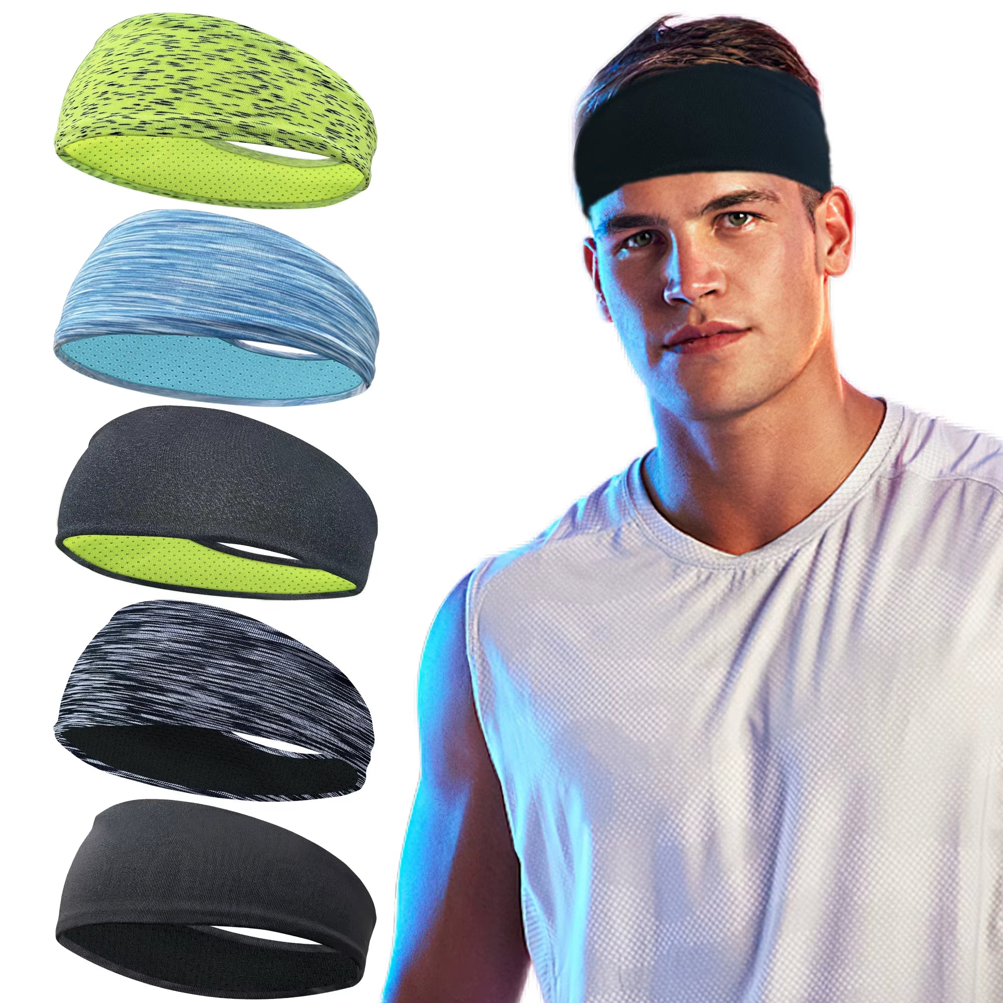 4/5Pcs Sweatband for Men Women Elastic Sport Hairbands Head Band Yoga Headbands Headwear Headwrap Sport Workout Hair Accessories