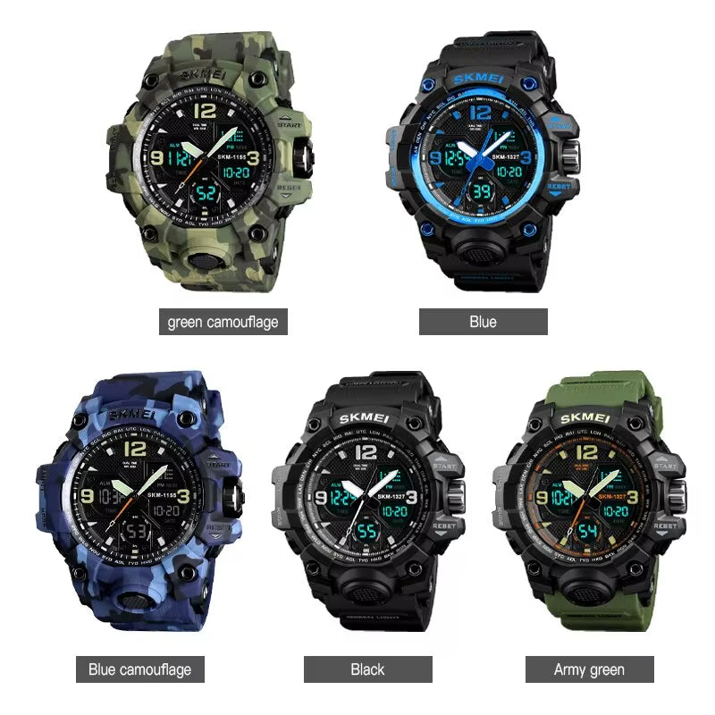 Fashion Back Light Shockproof Sports Watches Mens 5Bar Waterproof 2 Time Chrono Digital Wristwatches Male Reloj Hombre