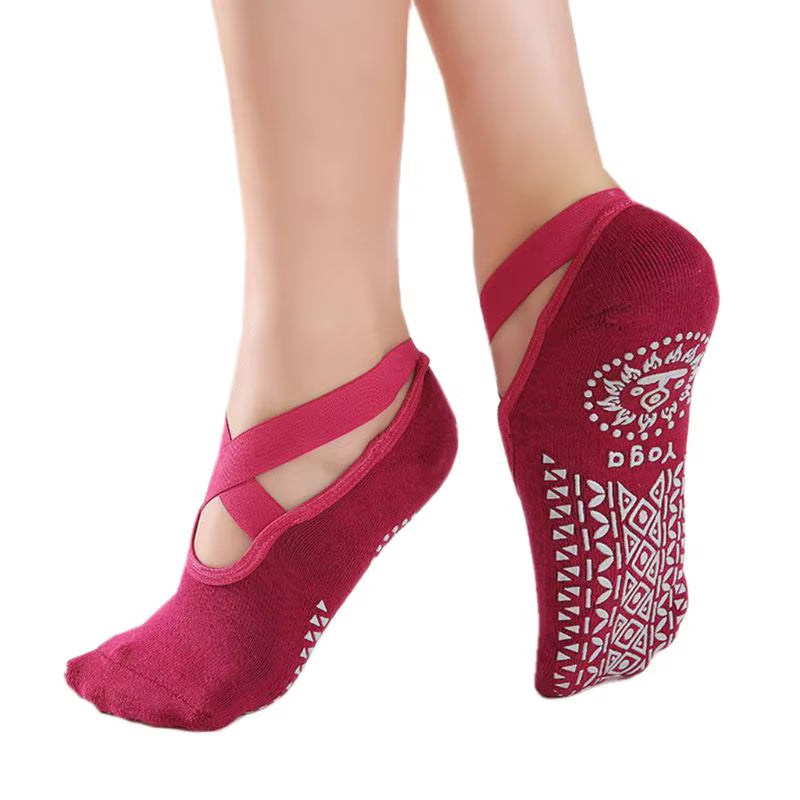 N58B Yoga Socks for Women Non-Slip Grips & Straps Fitness Sport Ballet Pilates Socks