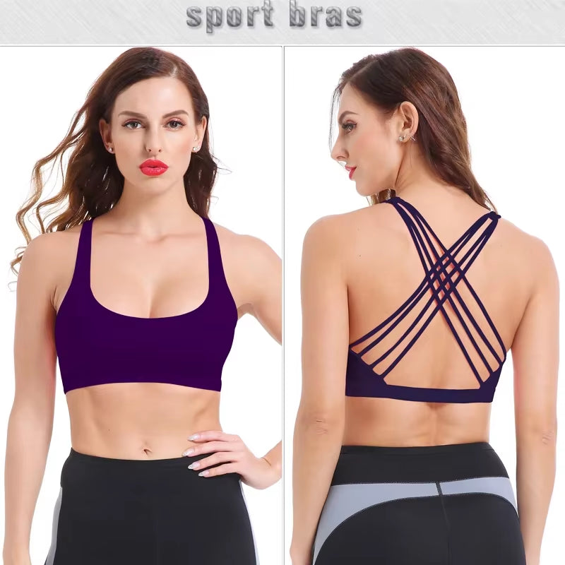 SEXYWG Cross Back Open Halter Sports Bras Sexy Vest Top Fitness Women Running Sport Bh Yoga Shirt Bra Gym Compression Brassiere