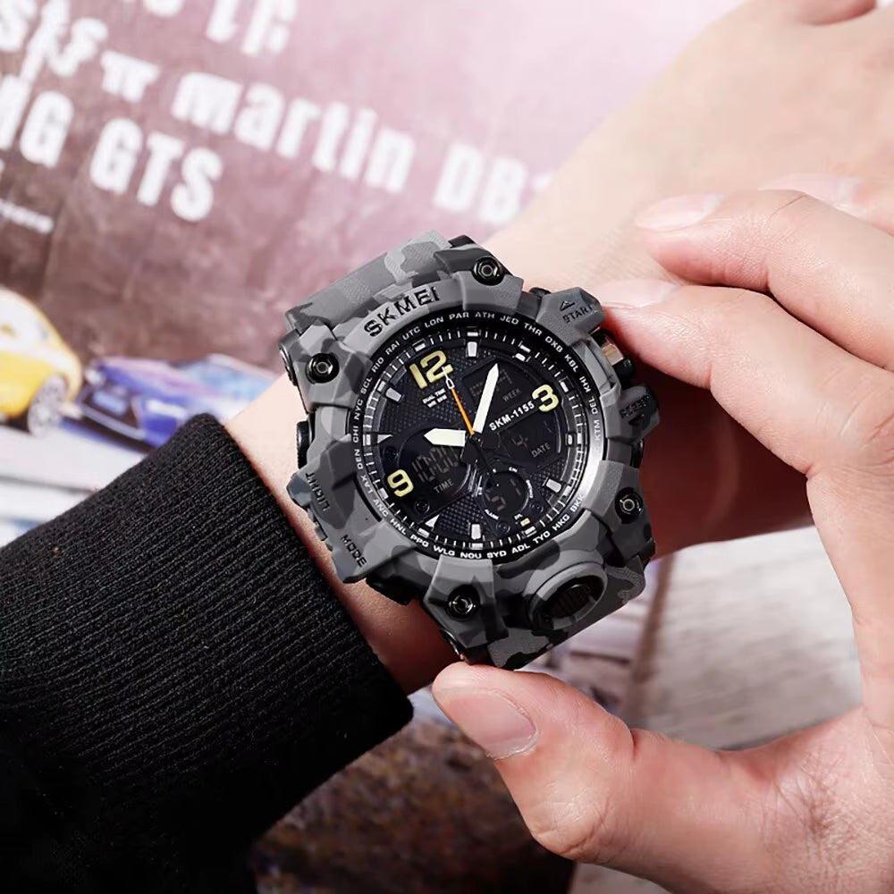 Fashion Back Light Shockproof Sports Watches Mens 5Bar Waterproof 2 Time Chrono Digital Wristwatches Male Reloj Hombre