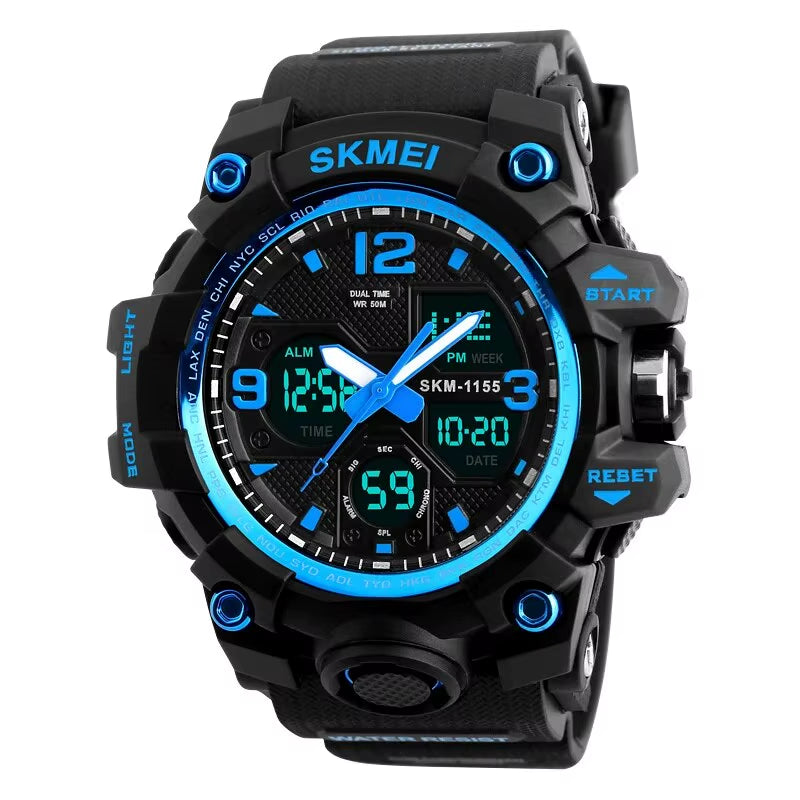Fashion Back Light Shockproof Sports Watches Mens 5Bar Waterproof 2 Time Chrono Digital Wristwatches Male Reloj Hombre