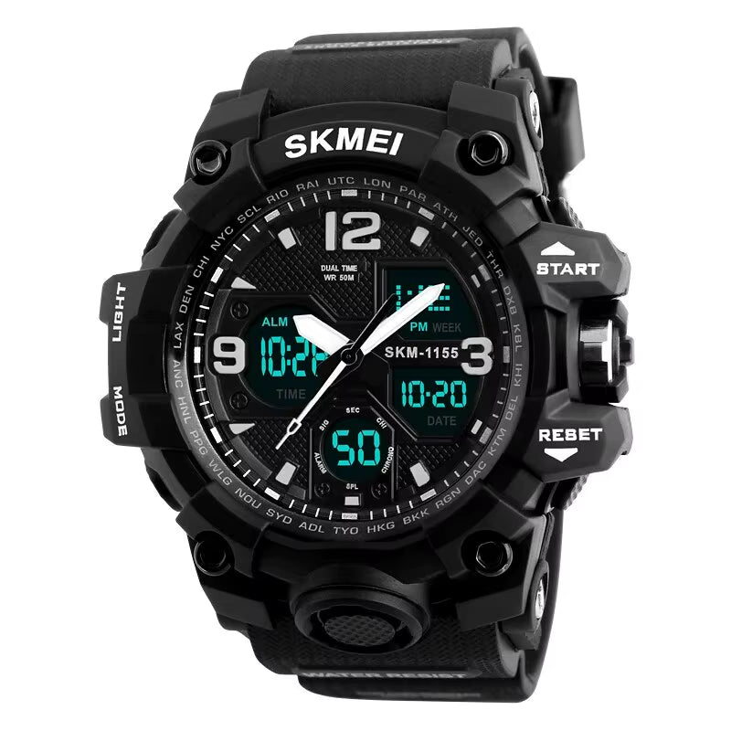 Fashion Back Light Shockproof Sports Watches Mens 5Bar Waterproof 2 Time Chrono Digital Wristwatches Male Reloj Hombre