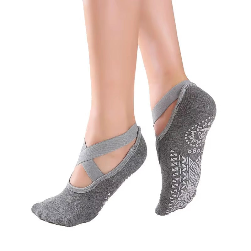N58B Yoga Socks for Women Non-Slip Grips & Straps Fitness Sport Ballet Pilates Socks