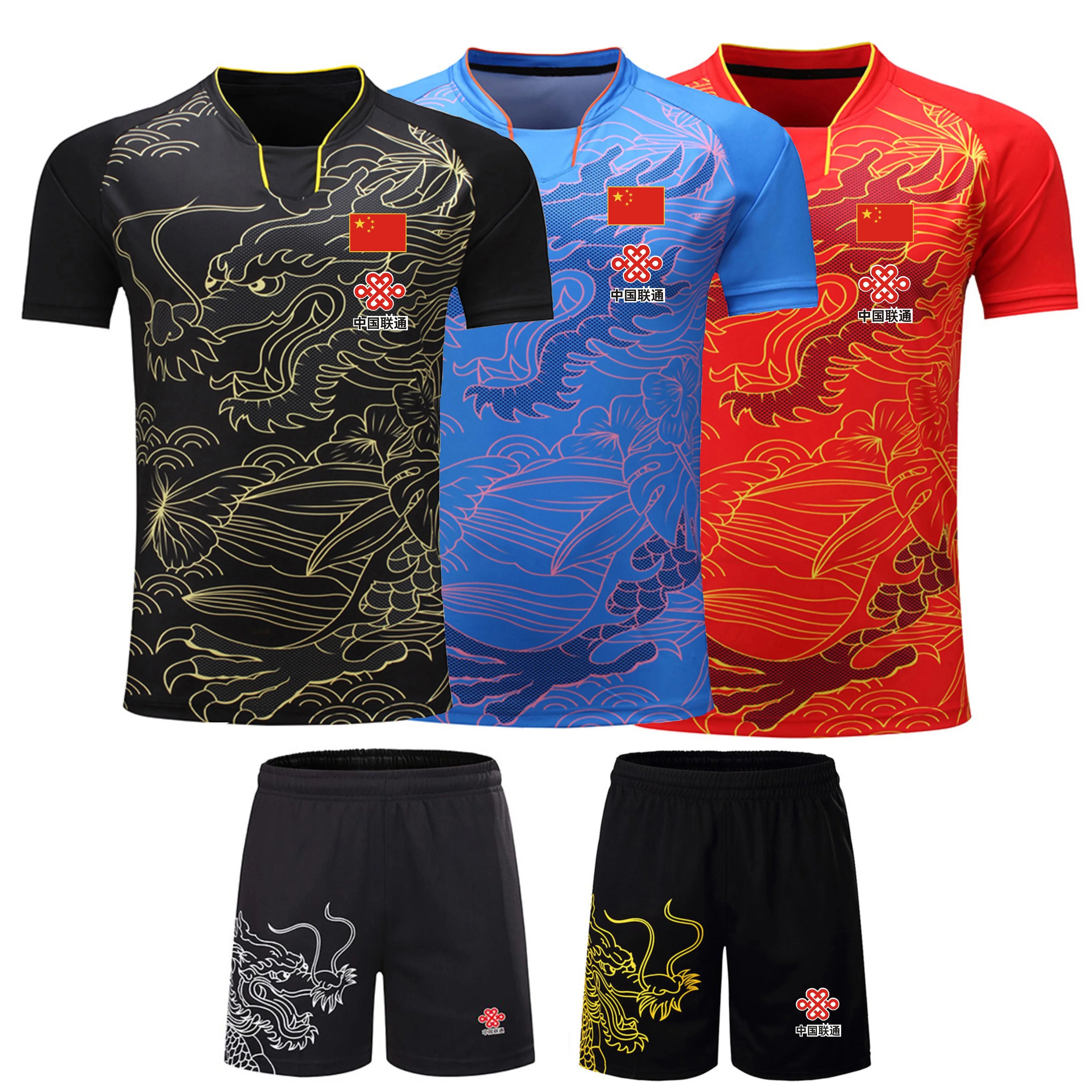 Sports CHINA Dragon Table Tennis Jerseys Shorts Men Women Child Kids Ping Pong Jersey Table Tennis Shirt Sets Sport Soccer Shirt