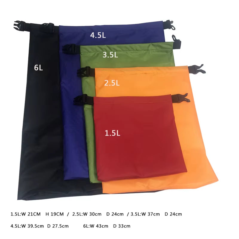 5Pcs Outdoor Waterproof Swimming Dry Bag Beach Buckled Storage Sack Camping Drifting Snorkeling Bags with Adjustable Strap Hook