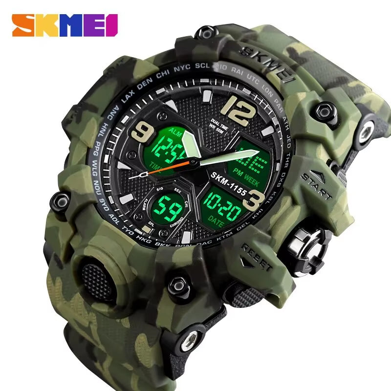 Fashion Back Light Shockproof Sports Watches Mens 5Bar Waterproof 2 Time Chrono Digital Wristwatches Male Reloj Hombre