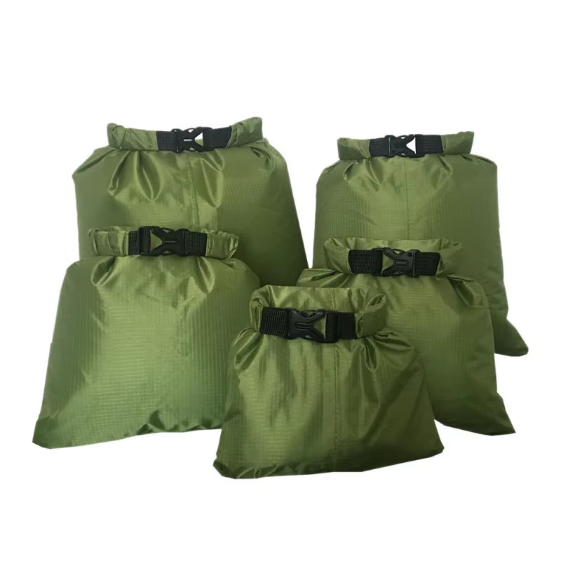 5Pcs Outdoor Waterproof Swimming Dry Bag Beach Buckled Storage Sack Camping Drifting Snorkeling Bags with Adjustable Strap Hook