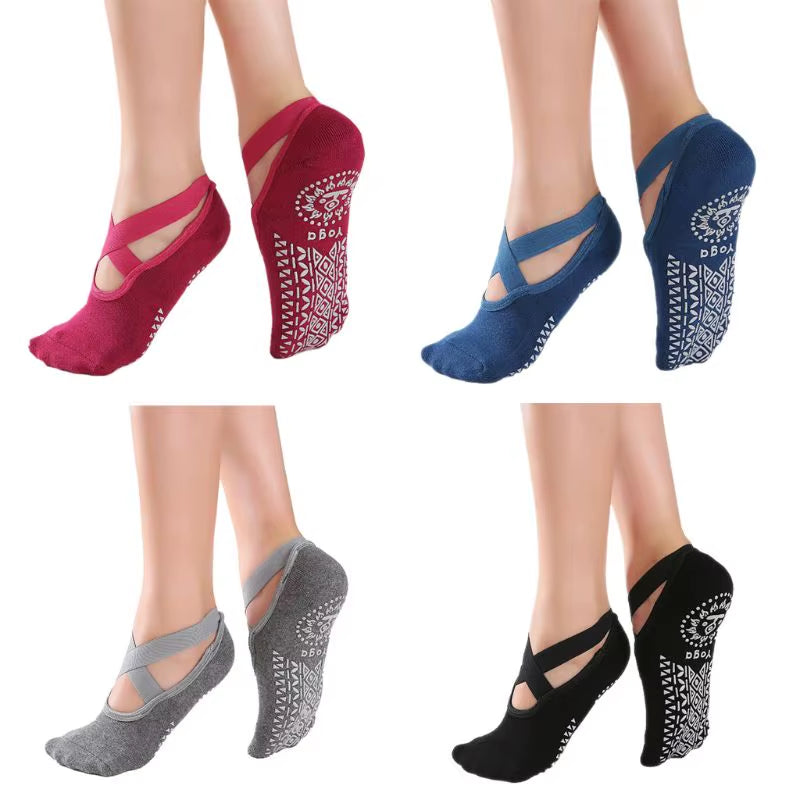 N58B Yoga Socks for Women Non-Slip Grips & Straps Fitness Sport Ballet Pilates Socks