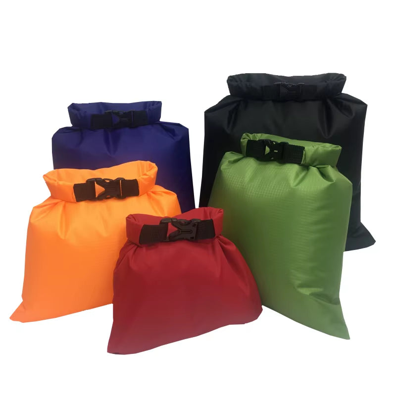 5Pcs Outdoor Waterproof Swimming Dry Bag Beach Buckled Storage Sack Camping Drifting Snorkeling Bags with Adjustable Strap Hook